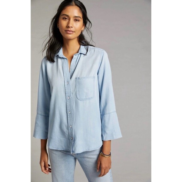 cloth & stone Tops - Cloth & Stone Anthropologie Sz Small Blue Chambray Denim Button Down Top Tencel